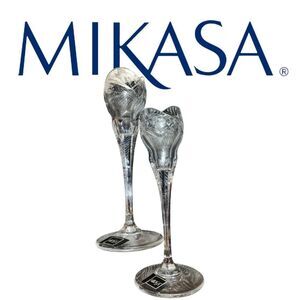 Mikasa Crystal Candle Holders Pair Cut Glass Long Stem Elegant Vintage Decor